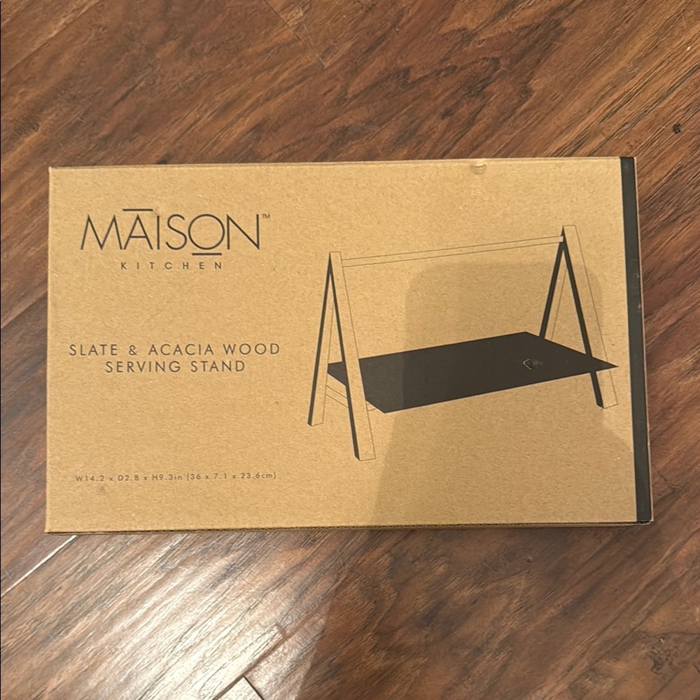 NWT IN BOX - Maison Kitchen Slate & Acacia Wood Serving Stand - Black